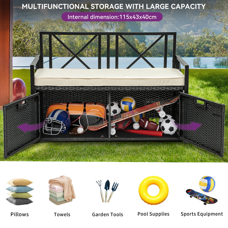 Gracie Oaks Zmiyah 70 Gallon Outdoor Storage Bench with Cushion Wayfair